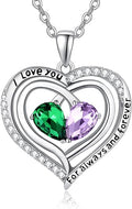 Valentine's Day Gifts for Wife 925 Sterling Silver Double Birthstone Pendant Necklaces I Love You for Always and Forever Necklace Anniversary Birthday Gifts for Wife Girlfriend Mom Her