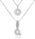 Initial Letter Necklace for Women 14k White Gold Silver Plated Dainty Necklaces Trendy Chunky Custom Layered Necklace Set Personalized Round Circle Zirconia A-Z Letter Chain Pendant Jewelry Gift