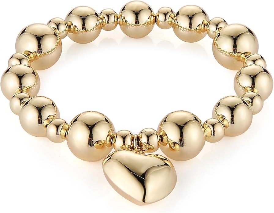 HZMAN Gold-Plated Brass Stretch Bracelet One-Size-Fits-All Wrist Bead Accents Beach & Daily Wear Lightweight & Hypoallergenic Jewelry Gift for Women