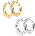 sovesi Chunky Gold Hoop Earrings for Women with 925 Sterling Silver Post, 14K Gold Plated Small Thick Gold Hoops Earrings for Women
