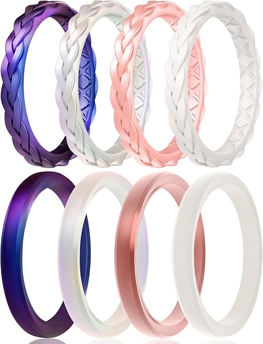 Egnaro Women's Wedding Bands, Silicone Thin and Stackable Rubber Engagement Ring, Variety Multipack With Breathable Grooves Workout Accessories