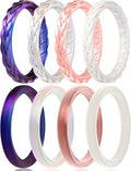 Egnaro Women's Wedding Bands, Silicone Thin and Stackable Rubber Engagement Ring, Variety Multipack With Breathable Grooves Workout Accessories