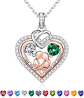 Iefil Valentines Day Gifts for Her - 925 Sterling Silver Double Heart Birthstone Necklace for Women, Anniversary Birthday Gifts for Wife I Love You Gift Couple Sitting Hugging Each Other Jewelry Gift