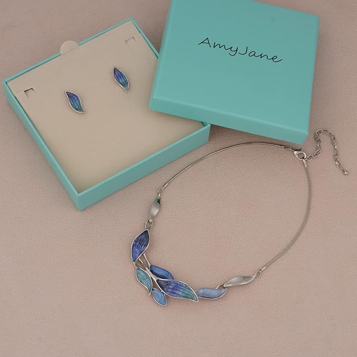 AMYJANE Vintage Statement Jewelry Set - Spring Leaf Flower Floral Plant Necklace Earring Set Crystal Rhinestone Fashion Costume Jewelry for Women Prom Party Unique Gift