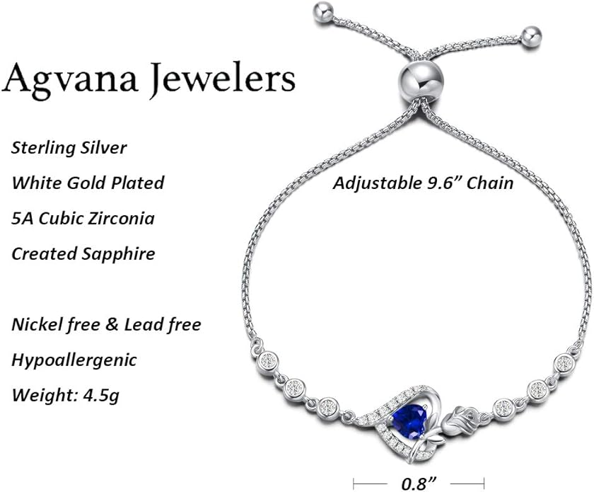 AGVANA Valentines Day Gifts Rosy Reverie Birthstone Bracelet for Women Sterling Silver Genuine or Created Gemstone Tennis Bracelet Rose Heart Jewelry Anniversary Birthday Gifts for Women Mom Wife Her