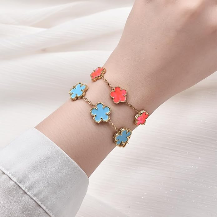 18K Gold-Plated Four Leaf Clover Bracelet for Women,Adjustable lucky Bracelet Set Jewelry Gift-Hypoallergenic Charm for Birthdays, Wellness & Daily Wear