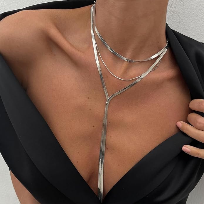 2Pcs Gold Long Snake Chain Y Drop Necklaces for Women Trendy Statement Layered Lariat Choker Necklace Y2K Formal Prom Party Jewelry Accessories Gift