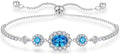 925 Sterling Silver Birthstone Bracelets for Women, Adjustable Halo Cubic Zirconia CZ Bracelet Anniversary Birthday Jewerly for Mom Wife