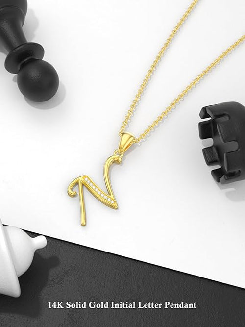 14k Gold Initial Necklace for Women, Solid Gold Moissanite Letter Pendant Necklaces Jewelry for Her Birthday Valentines Day Gifts for Mom Wife Christmas Gifts for Girlfriend Sister