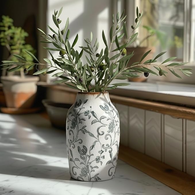 SIDUCAL Ceramic Vintage Vase, 7 Inch Retro Ice Cracked Chinoiserie Floral Vase - Image 6