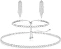Tennis Necklace Bracelet for Women, Sterling Sliver, Dainty Chocker Necklace, Crystal Bracelet for Women, Wedding Jewelry for Bride, Sparkly Party Prom Hypoallergenic