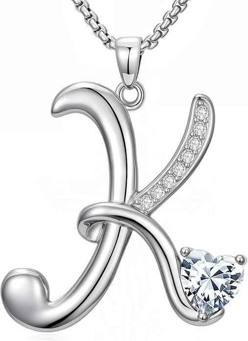 Valentines Day Gifts for Women Alphabet A to Z Initial Birthstone Pendant Necklaces for Women - 18k White Gold Plated Personalized Name Jewelry Valentine Mothers Day Birthday Gifts for Women Her Girlfriend