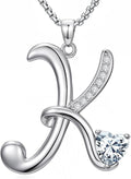 Valentines Day Gifts for Women Alphabet A to Z Initial Birthstone Pendant Necklaces for Women - 18k White Gold Plated Personalized Name Jewelry Valentine Mothers Day Birthday Gifts for Women Her Girlfriend