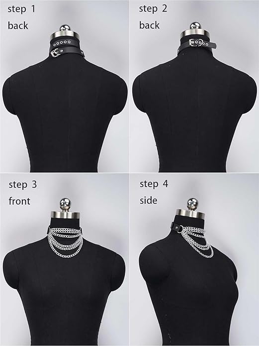 Gothic PU Leather Chain Choker for Women, Adjustable Multi-Layer Alloy Chain Collar, Punk Rock Festival Necklace, Edgy Goth Choker for Rave, Party, Clubwear Accessories (Fits neck 13.2-15.2in)