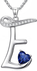 Valentines Day Gifts for Women Alphabet A to Z Initial Birthstone Pendant Necklaces for Women - 18k White Gold Plated Personalized Name Jewelry Valentine Mothers Day Birthday Gifts for Women Her Girlfriend