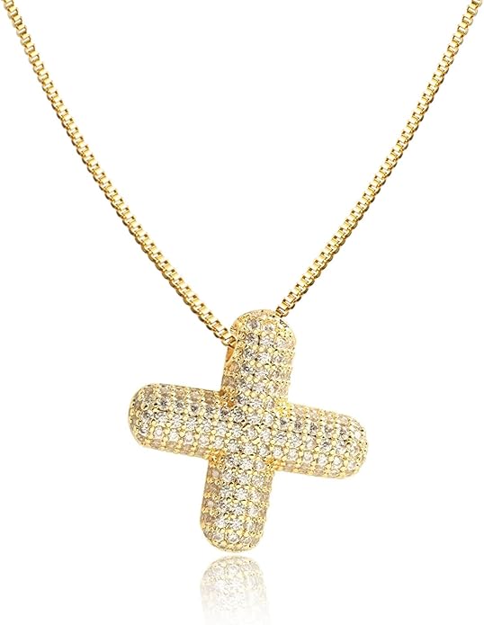 SKQIR Diamond Initial Letter Necklace for Women Bubble Gold Plated Puffy Balloon Alphabet Crystal Zircon Pendant Name Necklace Dainty Charms Trendy Jewelry Gift for Women