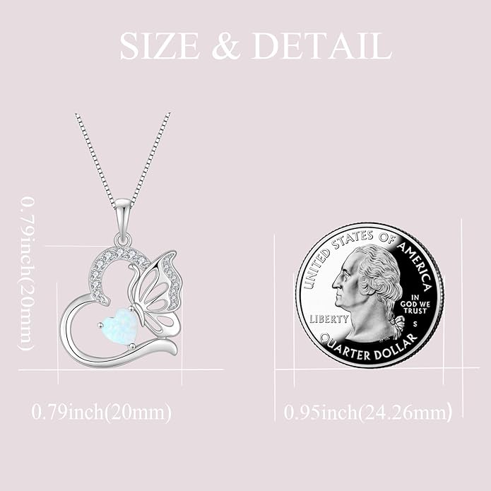 Butterfly Necklace for Women 925 Sterling Silver Heart Pendant Birthstones Jewelry Gift
