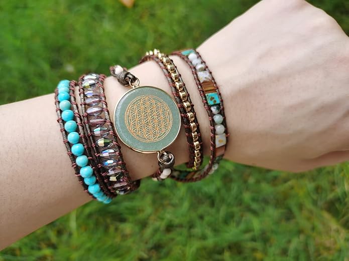 ZOSOJONA Women Wrap Bracelets Boho Natural Stone Jasper Turquoises Strand Bracelet Jewelry Collection