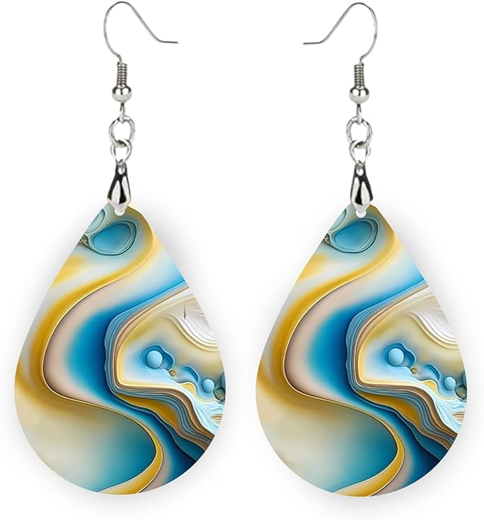 Teardrop Wood Earrings Light Weight Printed Image Dangle Jewelry, Fun and Funky Earrings