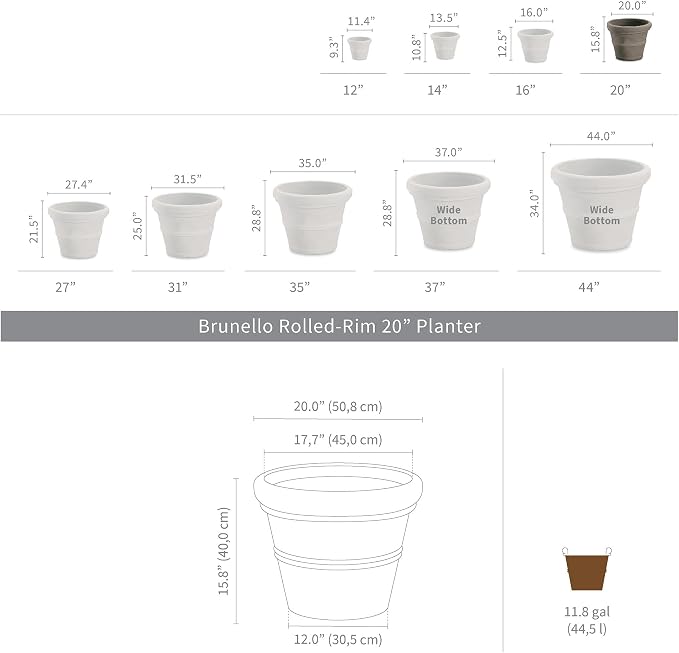 Crescent Garden Brunello Planter, Classic Rolled-Rim Plant Pot, Indoor/Outdoor - Image 3