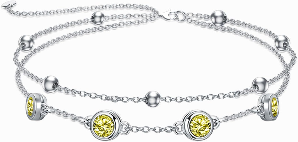 Dorunmo 925 Sterling Silver Birthstone Anklet Bracelets for Women Birthday Mother's Day Jewelry Gifts for Wife Girlfriend Mother Her