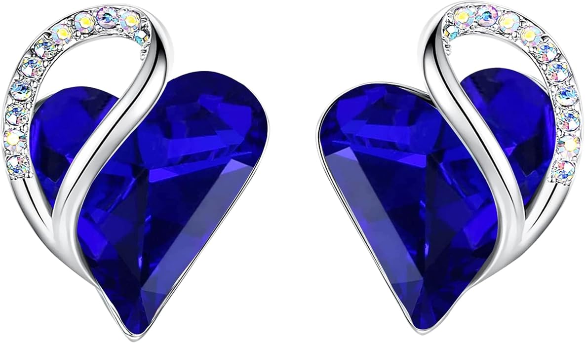 Leafael Infinity love Heart Birthstone Stud Earrings for Women, Valentine's Day Gifts for Mom, Wife, and Her, Silver Plated Birthday Jewelry