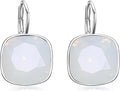 AOBOCO Sterling Silver Leverback Earrings Embellished with Crystals from Austria, Hypoallergenic Cushion Cut Square Crystal Earrings, Fine Anniversary Birthday Jewelry Gifts for Women