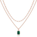 Layered Birthstone Necklace for Women Girls, 14K Gold-Plated Paperclip Chain Choker Necklace with Rectangle Birthstone Pendant Birthday Gifts for Women Girls Dainty Small