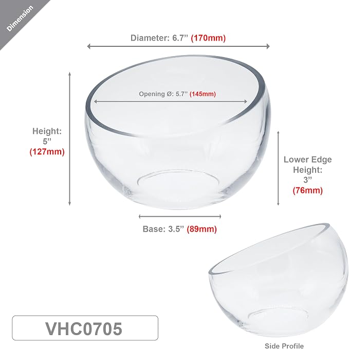 WGVI Slant Cut Bowl Glass Vase, Width 6.7", Height 5", Candy Dish, Fruit Jar - Image 2