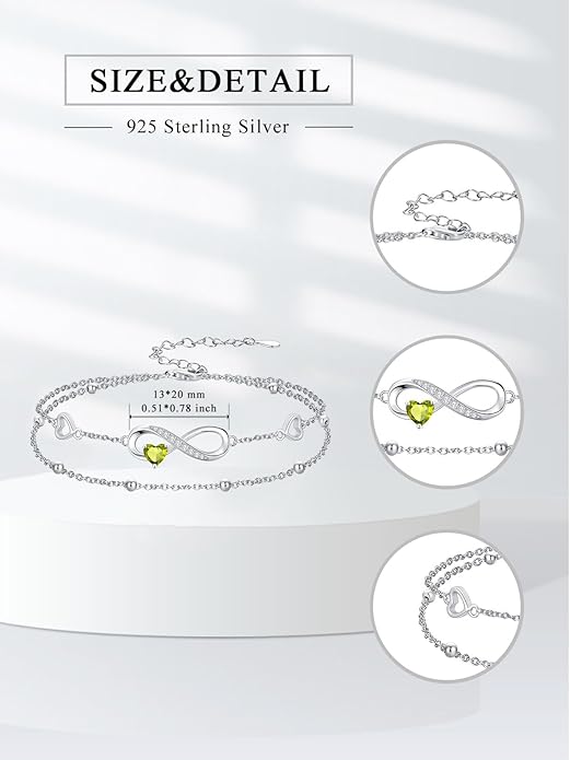 Dorunmo Infinity Heart Anklet Bracelet for Women 925 Sterling Silver Adjustable Infinity Birthstone Bracelet Friendship Jewelry Gifts for Women Birthday Christmas