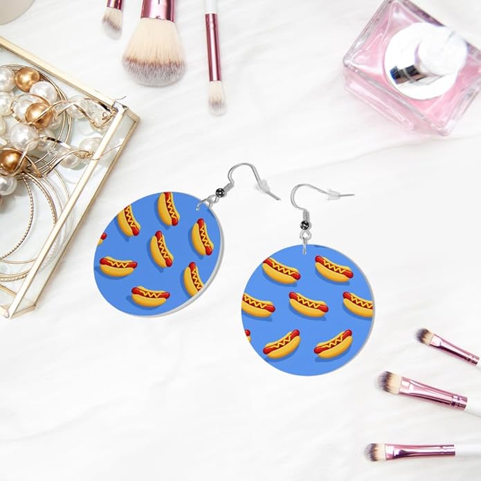 Swono Dinosaurs Round Faux Leather Earrings for Women Adorable Funny Cartoon Dragon Animal Tree Funny Lightweight Double-Side Printed Drop Dangle Earring for Birthday Party Gift