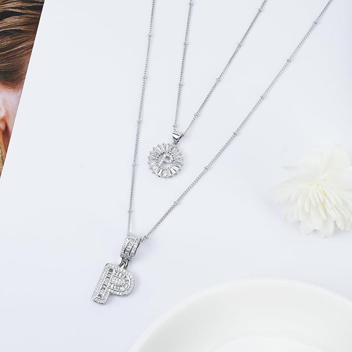 14K Gold Plated Alphabet Necklace Cubic Zirconia Letter Pendant, Personalized Name Jewelry Gift for Women, Customizable A-Z, Birthday/Mothers Day Gifts for Womens
