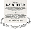 To My Daughter Bracelet, Silver Heart Chain Bracelet with Shiny Stones, Perfect Birthday or Graduation Christmas Gift for Daughter with Message Card and Gift Box