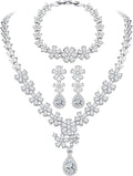 Hadskiss Jewelry Set for Women, Necklace Dangle Earrings Bracelet Set with White AAA Cubic Zirconia, Allergy Free Wedding Party Jewelry for Bridal Bridesmaid