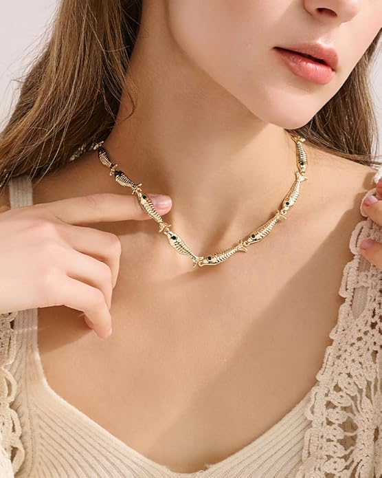 Gold Fish Charm Boho Necklace for Women Adjustable Summer Beach Jewelry, 2 Styles Available