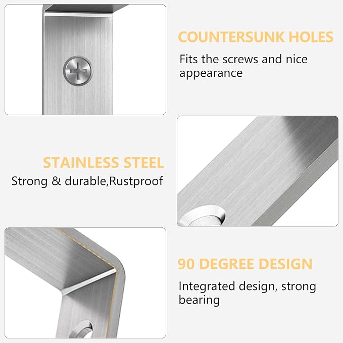 LSK 6PCS L Bracket, L 4"×H 2" Shelf Support Bracket, Max Load :42lb, Living Room - Image 3