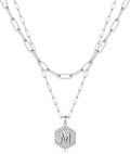 M MOOHAM Valentines Gifts for Women Teen Girls, 14K-Gold-Plated Initial Necklaces for Women Cute Hexagon Letter Initial Necklace Layered Necklaces for Womens Teen Girl Valentines Jewelry Gifts