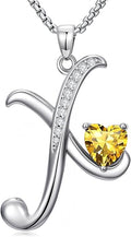Valentines Day Gifts for Women Alphabet A to Z Initial Birthstone Pendant Necklaces for Women - 18k White Gold Plated Personalized Name Jewelry Valentine Mothers Day Birthday Gifts for Women Her Girlfriend
