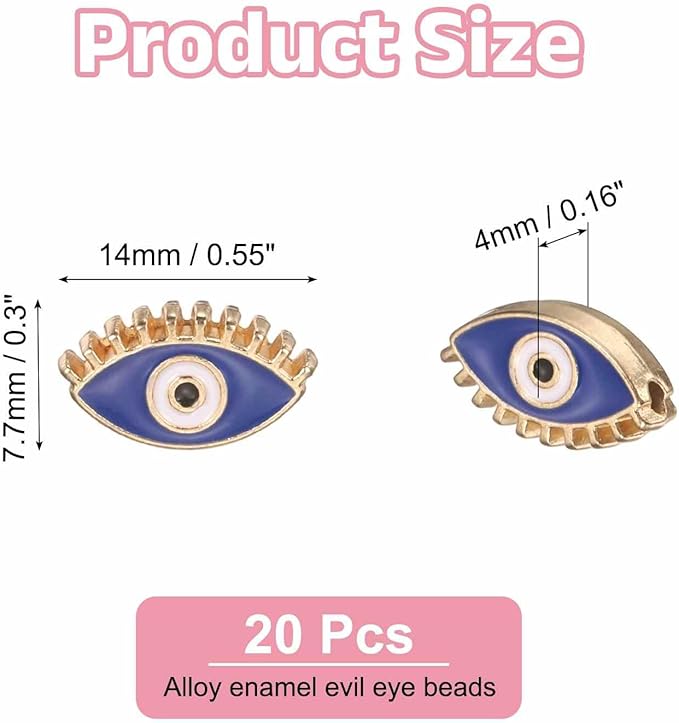 MECCANIXITY 20 Pcs Eye Shaped Evil Eye Beads Colorful Flat Loose Spacer Evil Eye Charms for DIY Bracelet Earrings Necklace Crafts Jewelry Making, Bright Blue