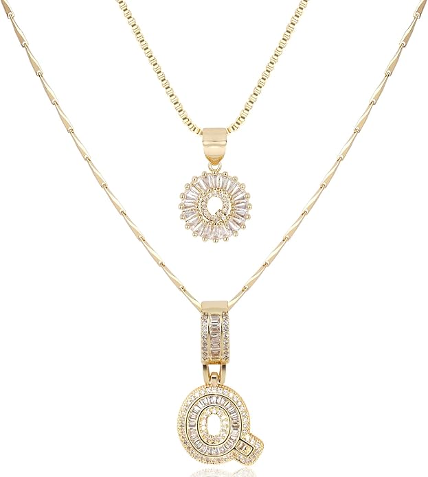 14K Gold Plated Alphabet Necklace Cubic Zirconia Letter Pendant, Personalized Name Jewelry Gift for Women, Customizable A-Z, Birthday/Mothers Day Gifts for Womens