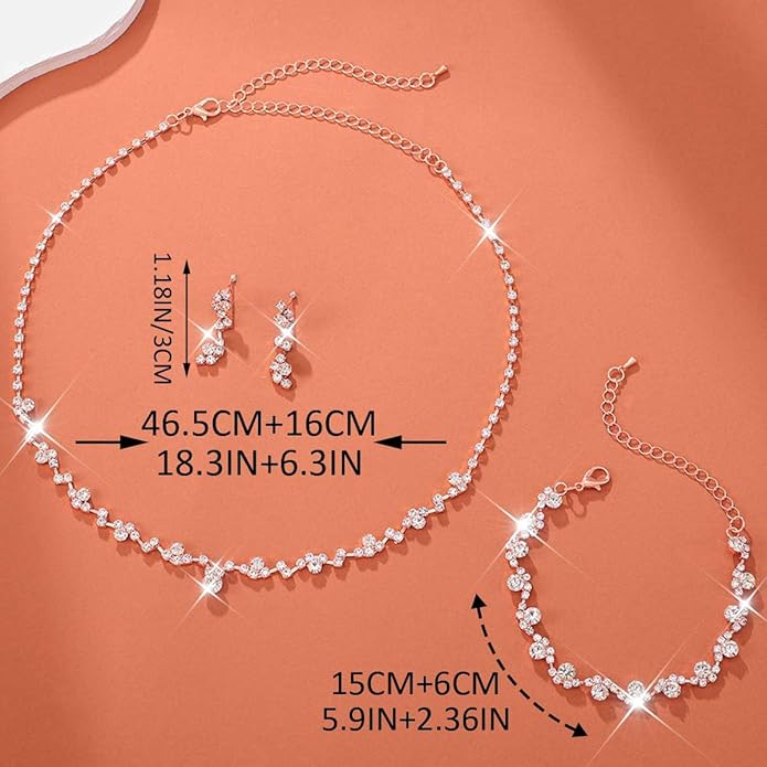 Unicra Bride Crystal Necklace Earrings Set Bridal Wedding Jewelry Sets Rhinestone Choker Necklace Costume Jewelry Set for Women and Brides (3 piece set - 2 earrings and 1 necklace)