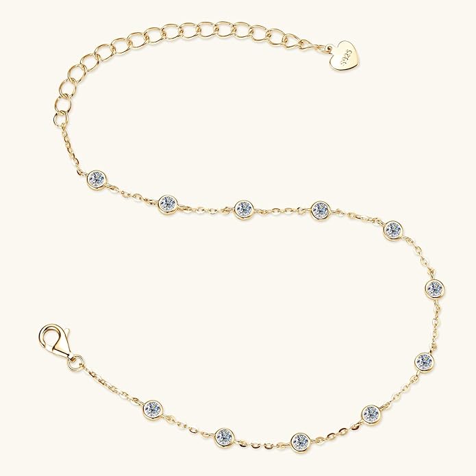 Bezel Moissanite Link Bracelet 0.66cttw D Color VVS1 925 Sterling Silver Adjustable Dainty Bracelets for Women Wife Birthday Jewelry Gifts