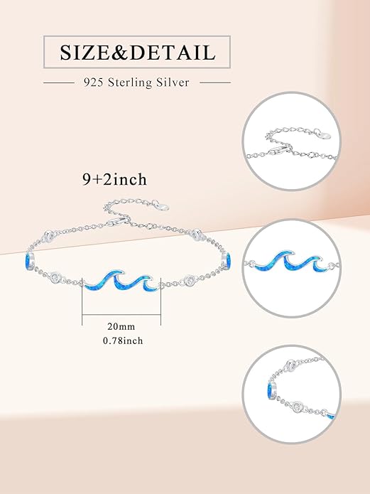 WINNICACA 925 Sterling Silver Anklets for Women Adjustable Beaded Butterfly Opal Anklet Bracelet Foot Chains Jewelry Gifts for Women Beach Birthday Christmas Gift