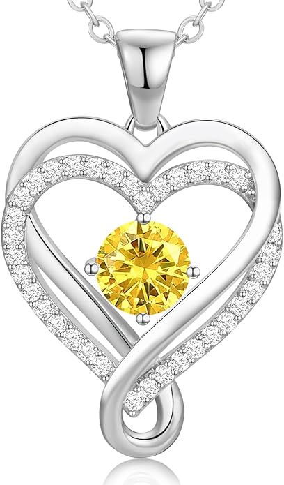 Infinity Love Heart Birthstone Necklace for Women Wife, S925 Sterling Silver Anniversary for Women Wife Birthday Gift for Her Girlfriend Mom Daughters, I Love You Women's Jewelry 18k Rose Gold Filled