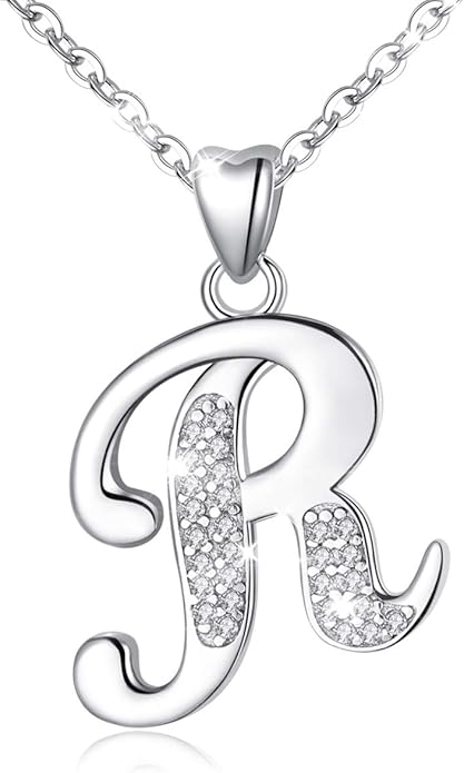 AEONSLOVE 925 Sterling Silver Initial Necklaces for Women, 26 Letters Pendants Necklace Gift for Mother, Daughter, Wife, 18 Inch Chain