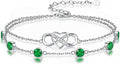 Prismata Infinity Birthstone Charm Link Bracelet 925 Sterling Silver Adjustable 12 Months Birthstone Infinity Bracelet Birthday Jewelry Gifts for Women Mom Her,with 7"+2" chain