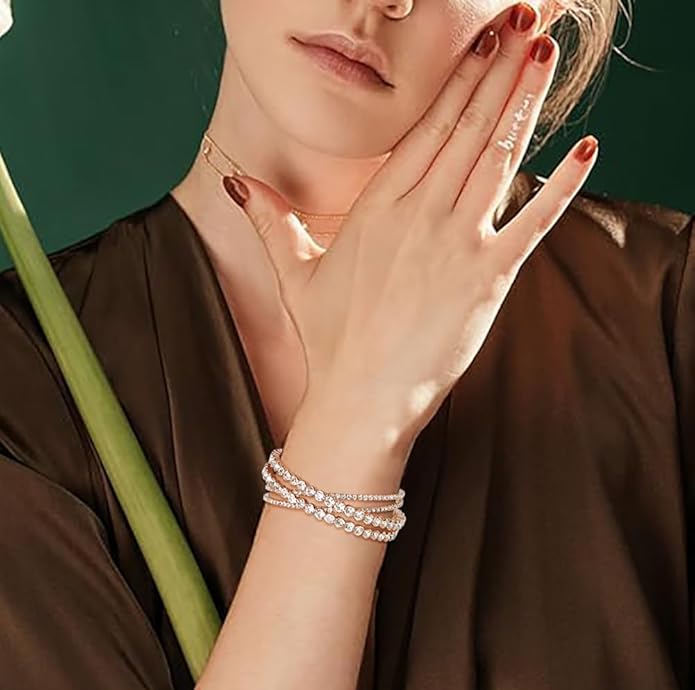 Rhinestone Bracelet for Women MultiLayer Crystal Cuff Bracelet Strand Layered Bracelet