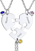 FindChic Personalized Matching BFF Necklace for 2/3/4/5/6 Puzzle Name Heart Pendant Stainless Steel Couple Necklace Set Customized Necklaces for Teen Girls