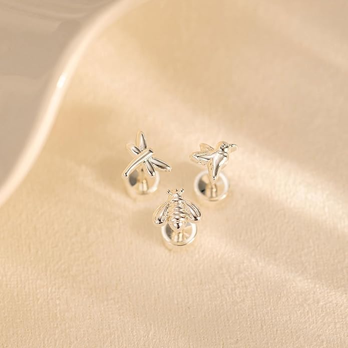 VRIUA 20G Tiny Flat Back Earrings for Women - 14K Gold/Silver Plated Small Flat Back Stud Earrings Hypoallergenic Cartilage Helix Piercing Jewelry