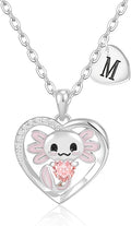 C-leen Axolotl Valentines Day Gifts for Her, 14K Gold Plated Axolotl Initial Necklace Cute Heart Initial Pendant Necklaces Birthday Valentines Day Gifts for Kids Girls Women